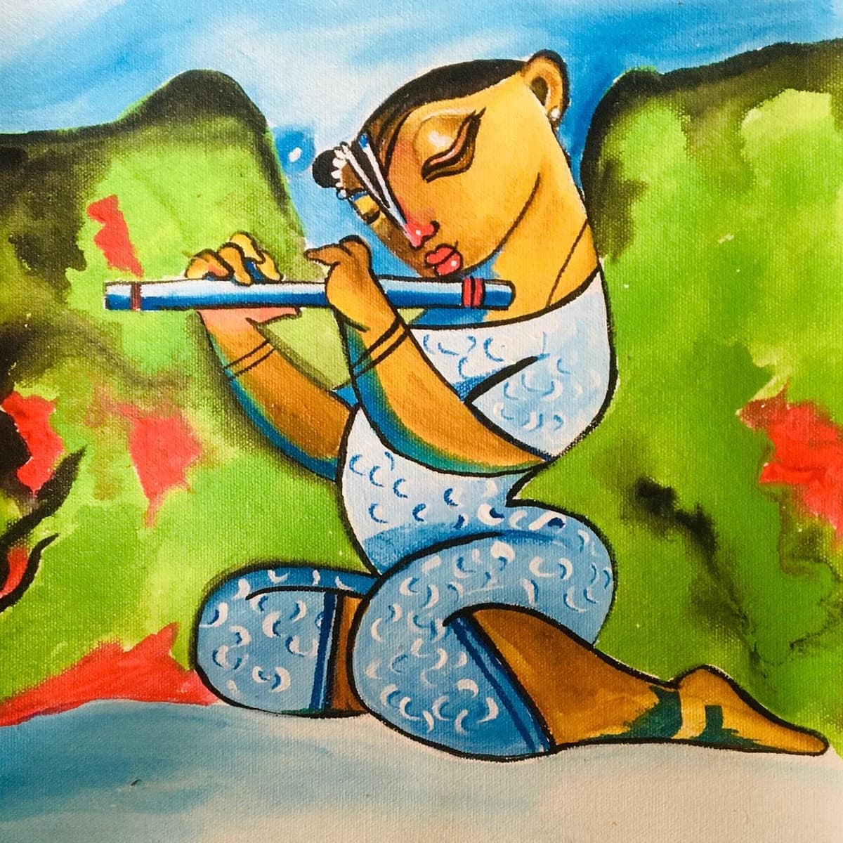 Painting of Krishna playing the flute